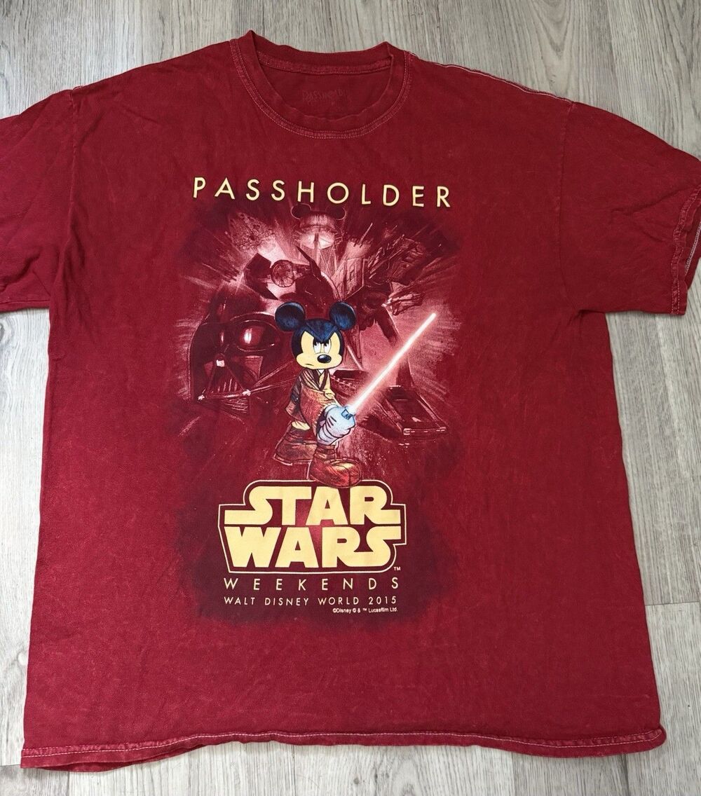 Disney Parks Mickey Mouse Star Wars Weekend 2015 Passholder Red T-Shirt Adult L